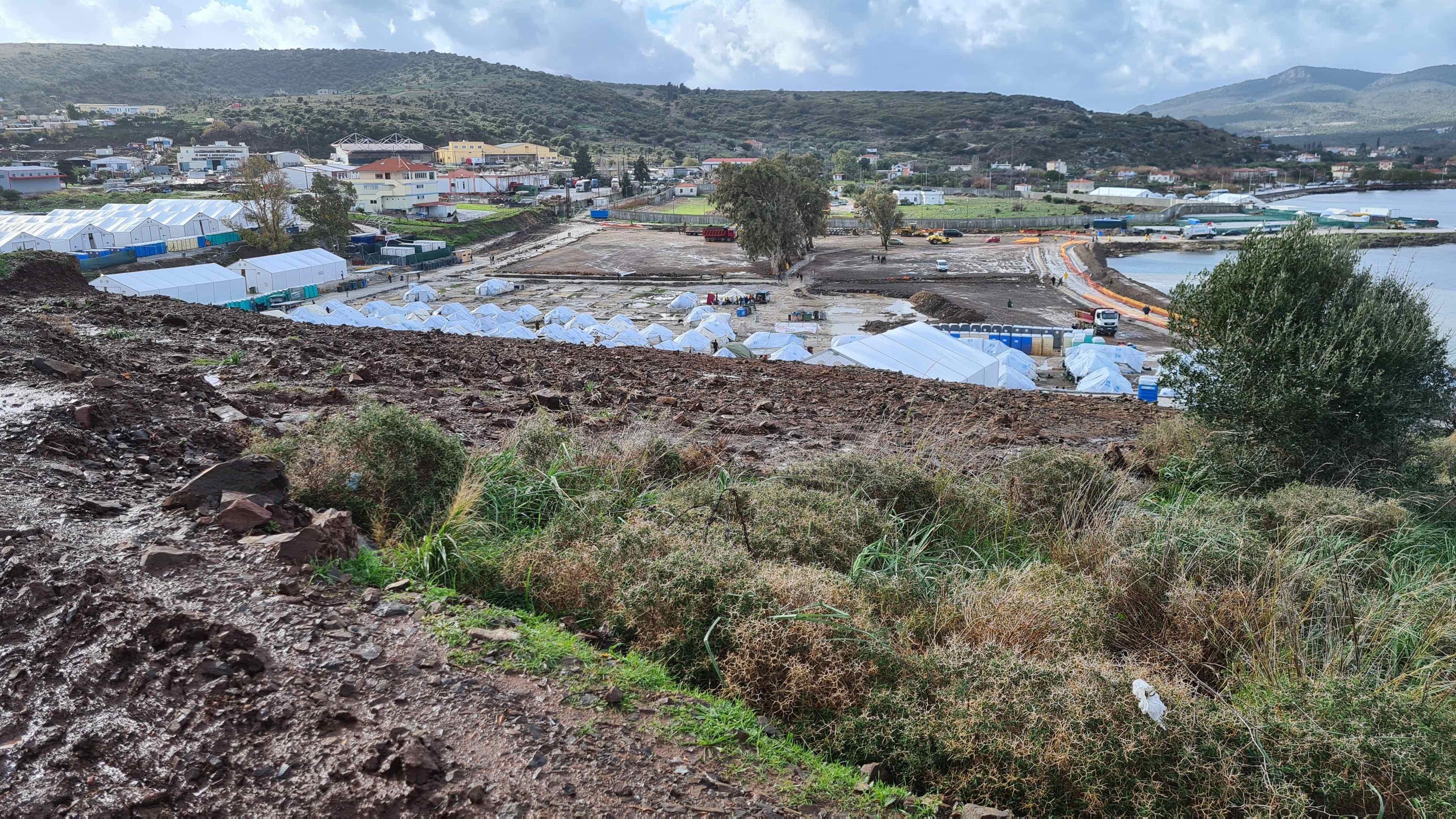 The area on the hill from where authorities are removing soil