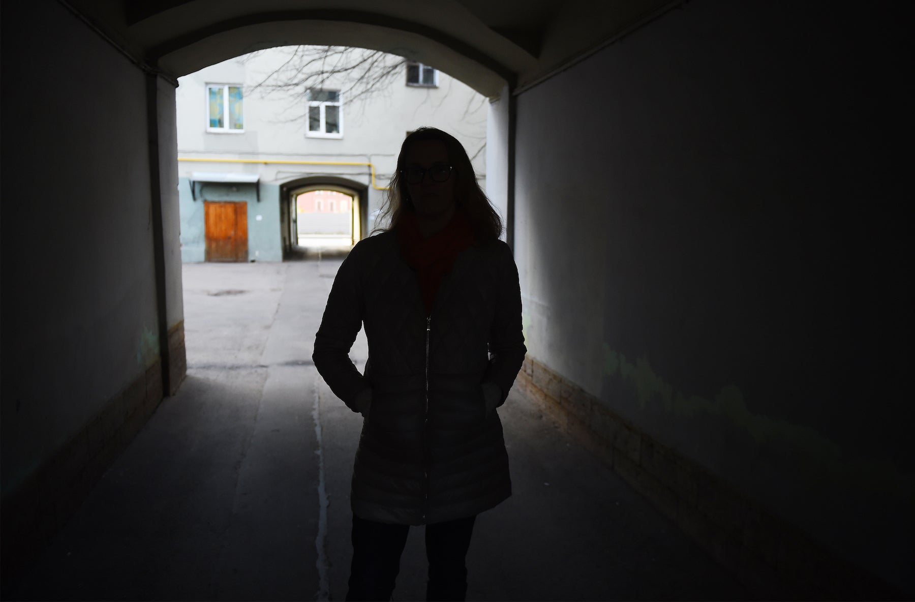 A Russian transgender woman walks in Saint Petersburg on April 12, 2019. 