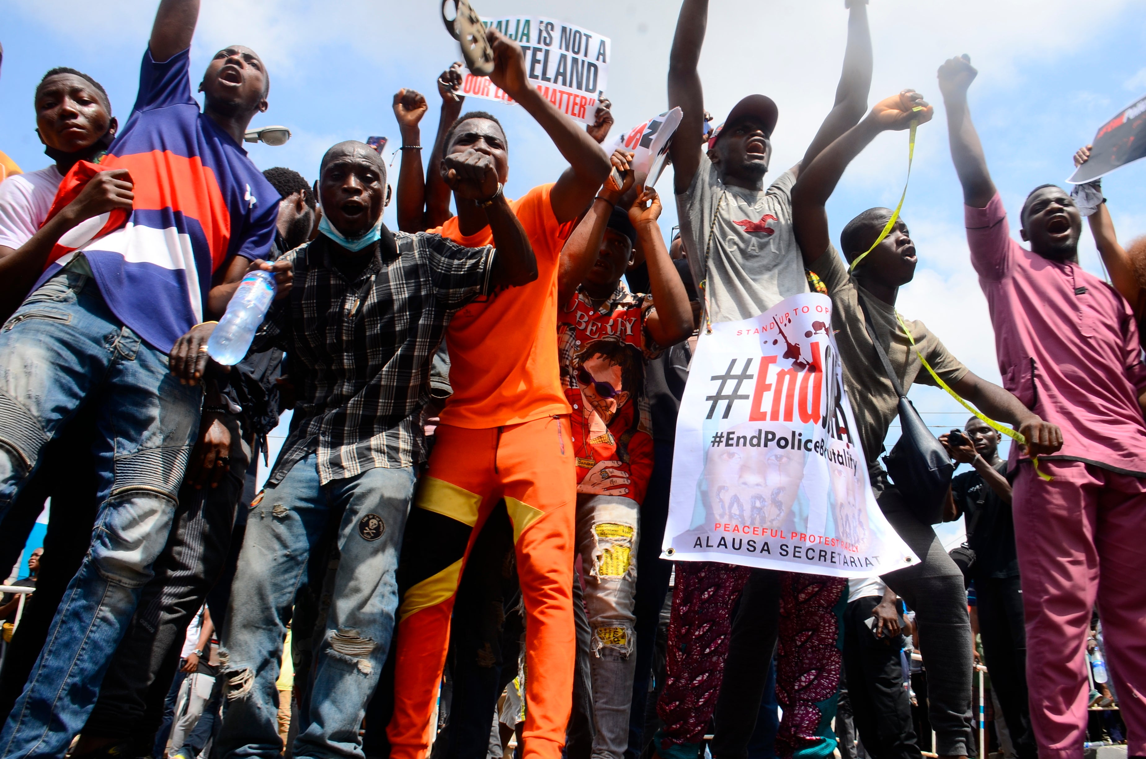 #EndSars protest against the harassment, killings and brutality of the Nigerian police force unit called Special Anti-Robbery Squad (SARS) in the Lagos State House of Assembly on October 13, 2020.
