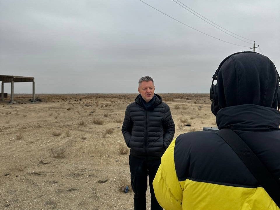 Aleksei Privovarov speaks to the camera in Nukus, Karakalpakstan, December 1, 2024.