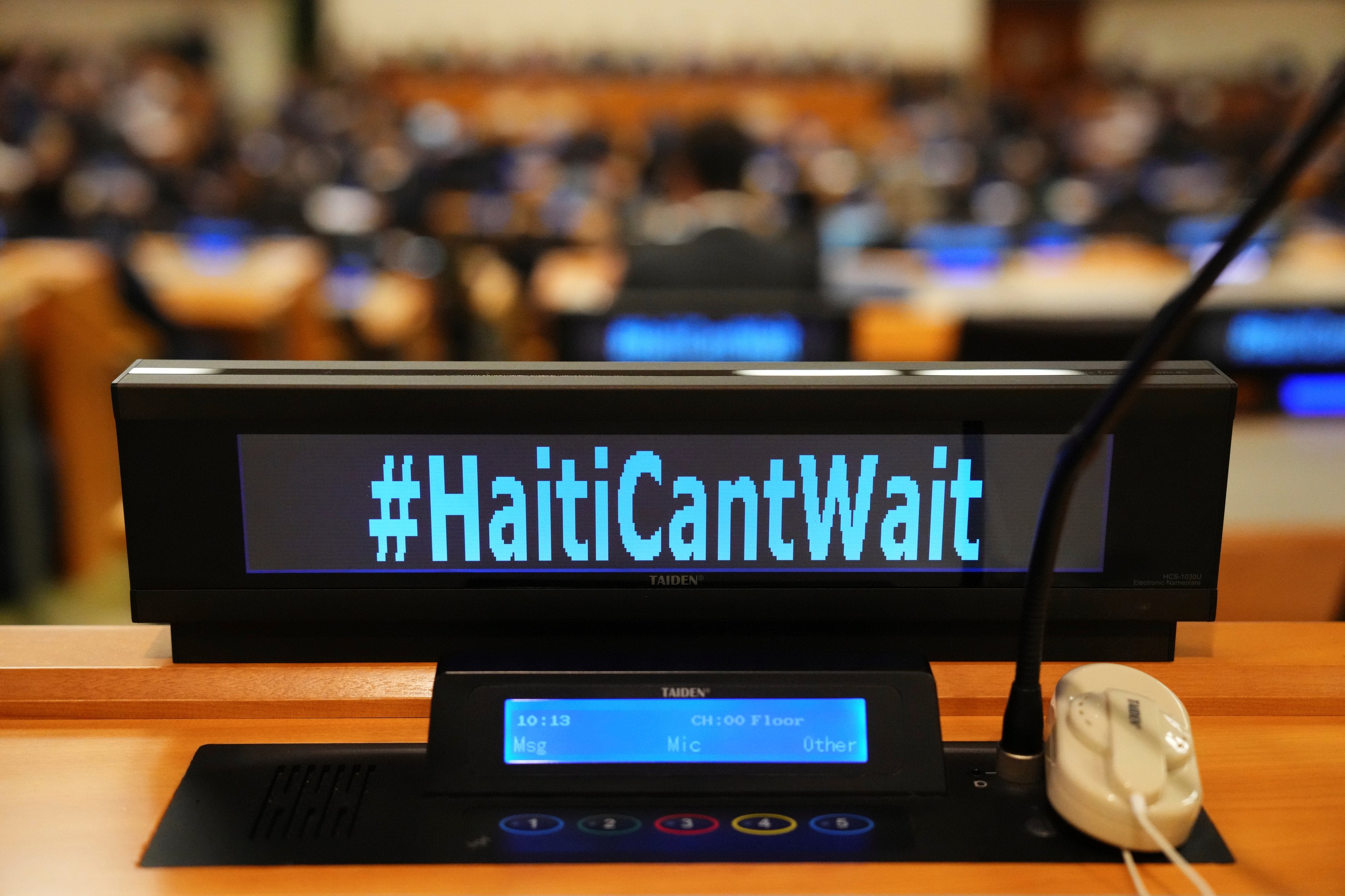 Le hashtag #HaitiCantWait (« Haïti ne peut pas attendre) était visible sur les écrans de chaque appareil des personnes participant à une réunion du Groupe consultatif ad hoc sur Haïti du Conseil économique et social (ECOSOC) de l’ONU.