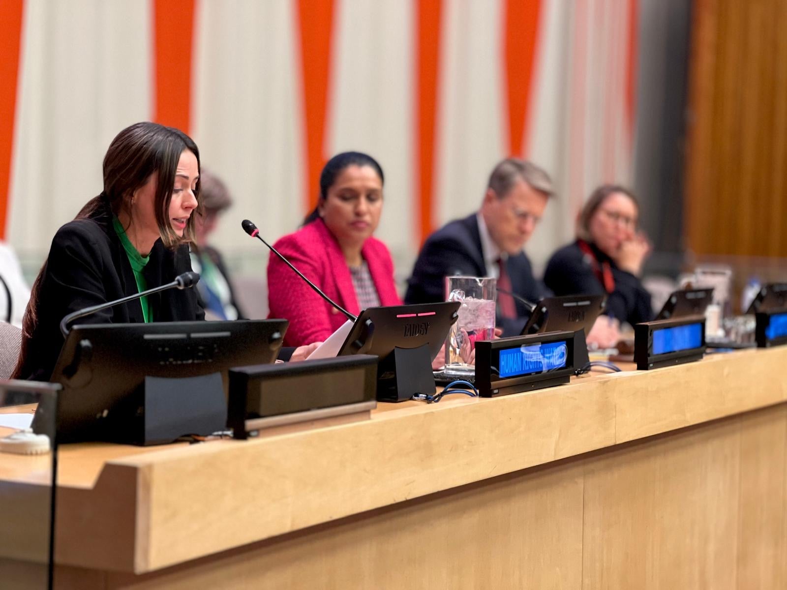 Emina Ćerimović speaks at the United Nations Security Council “Arria formula” meeting on December 6, 2024.