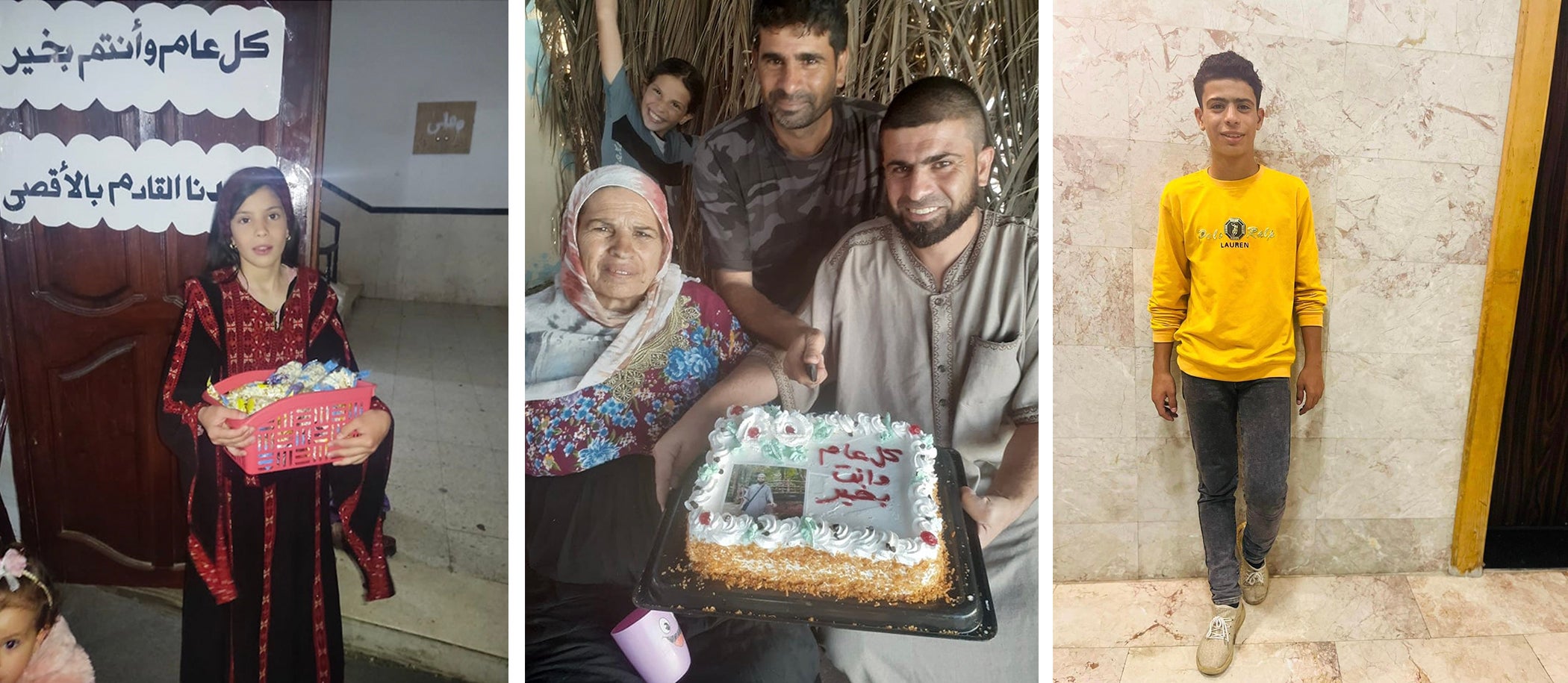 محمد (يمين)، وعبدالله مع عائلته (وسط)، وجنان © خاص 