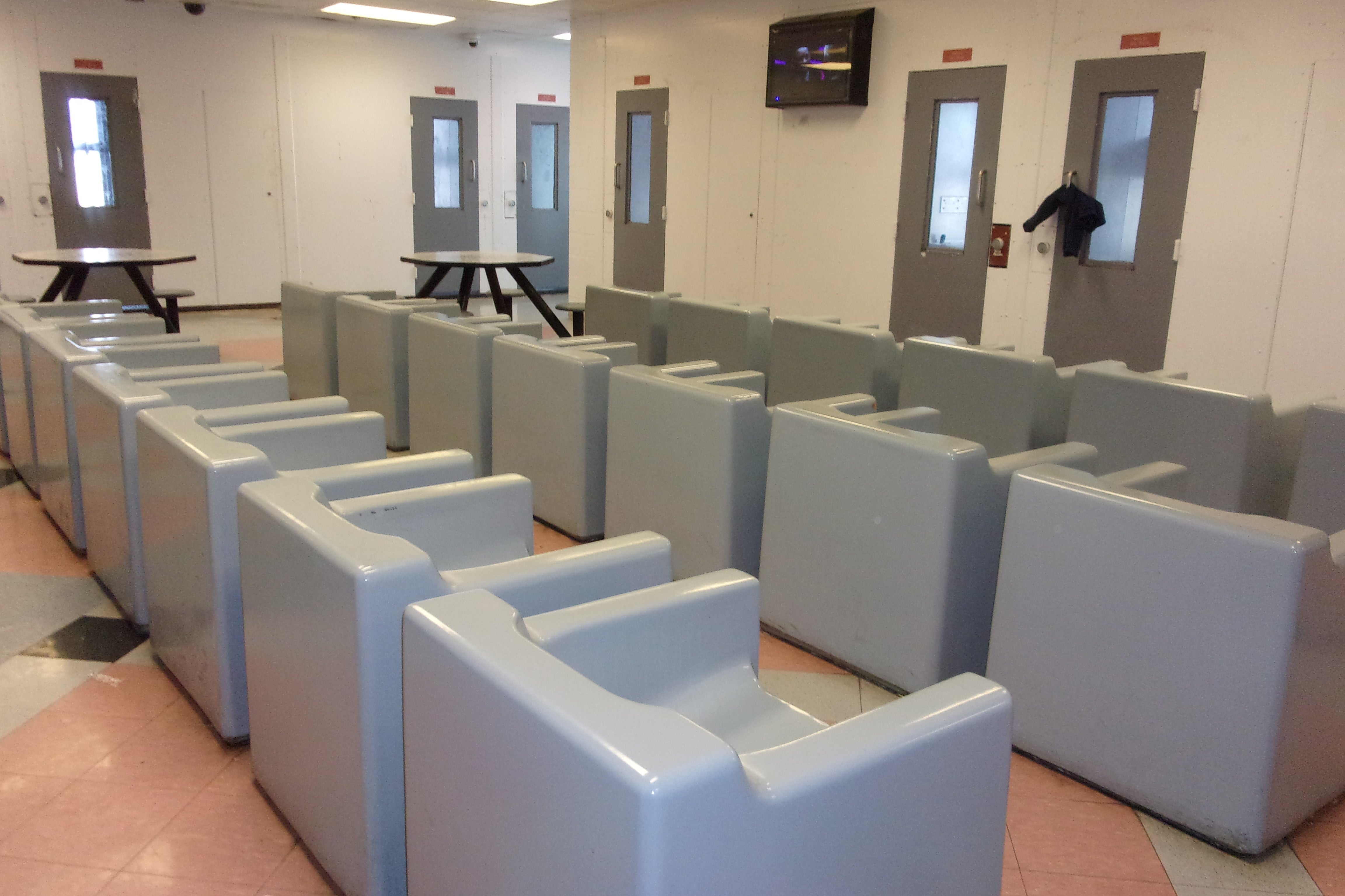 Residential unit common area in Essex County Juvenile Detention Center, Newark, New Jersey.