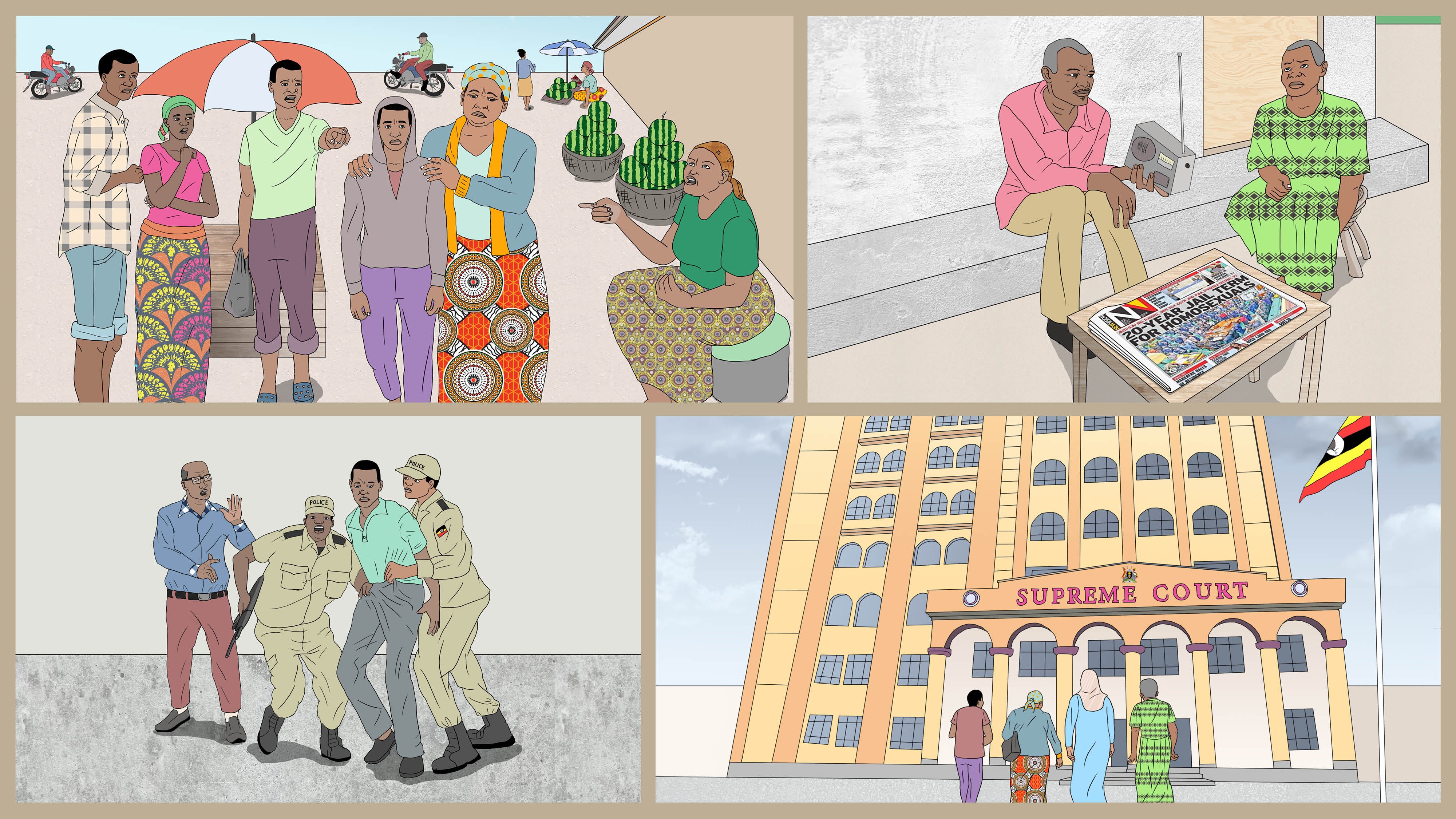 Collage of four illustrations