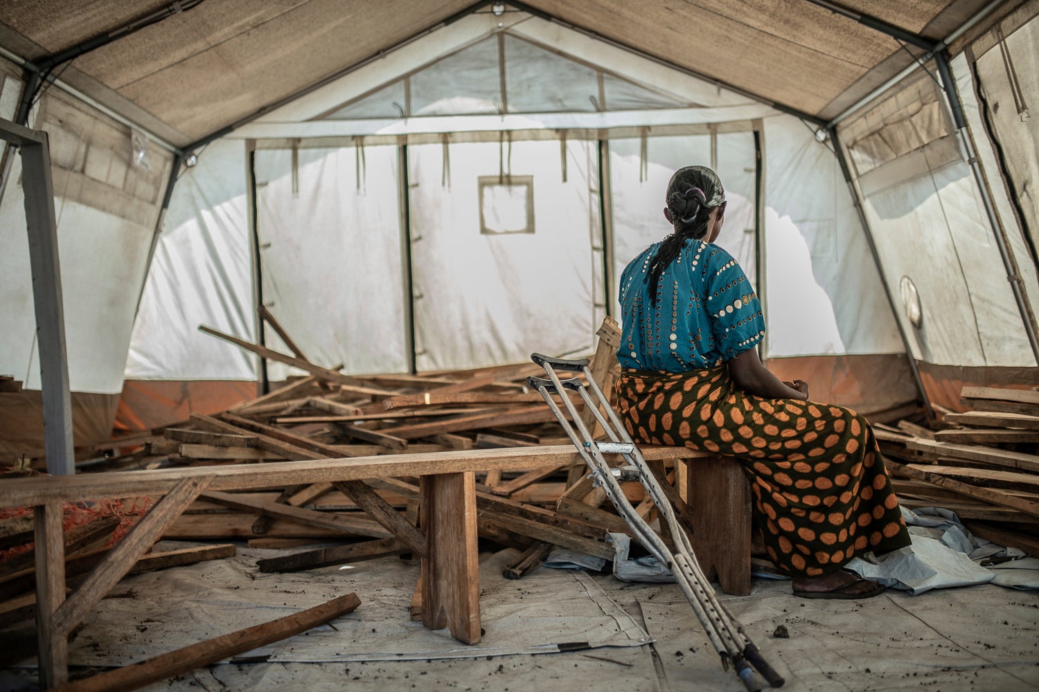 A woman who was sexually assaulted in a displacement camp in North Kivu province, where she had fled fighting in eastern Democratic Republic of Congo, August 23, 2023.  