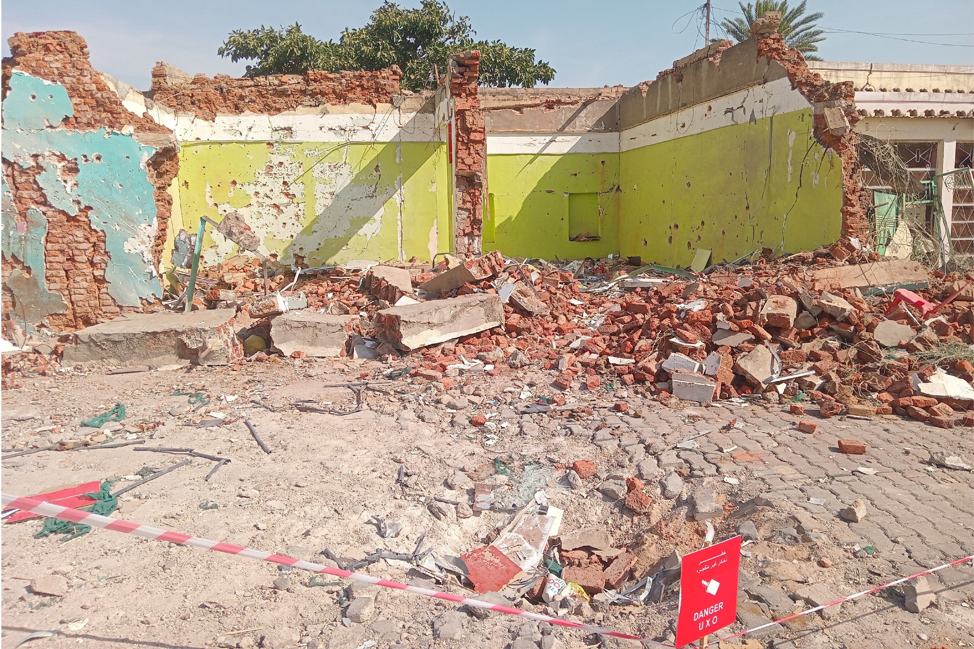 Photograph shared by a Nyala resident on February 6, 2025, shows the destroyed building at the location of a February 3 airstrike near the Mecca Eye Hospital in Nyala, South Darfur. 