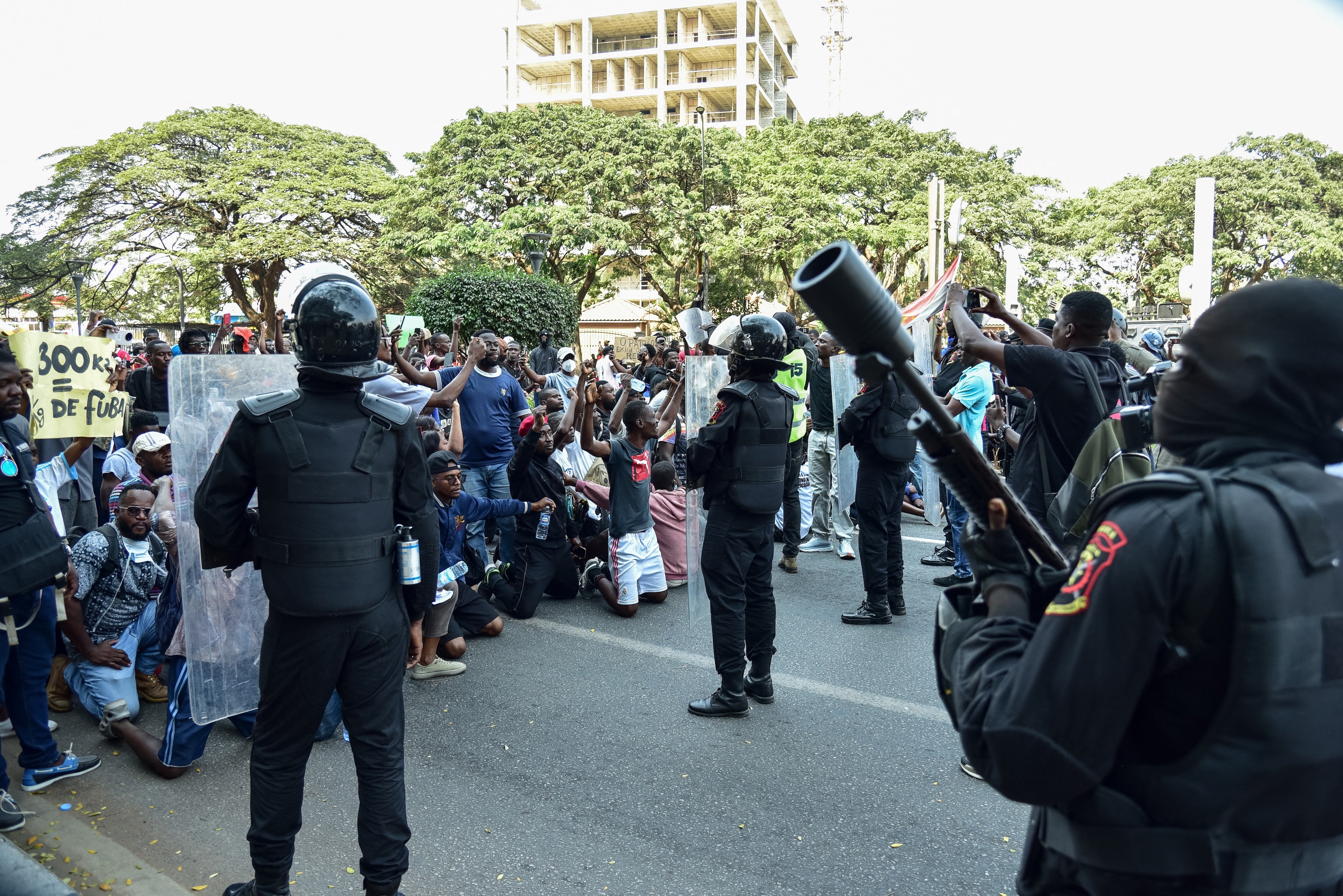 Angola's Rapid Intervention Force during a protest against the rise in fuel prices and transport costs in Luanda, July 12, 2025.