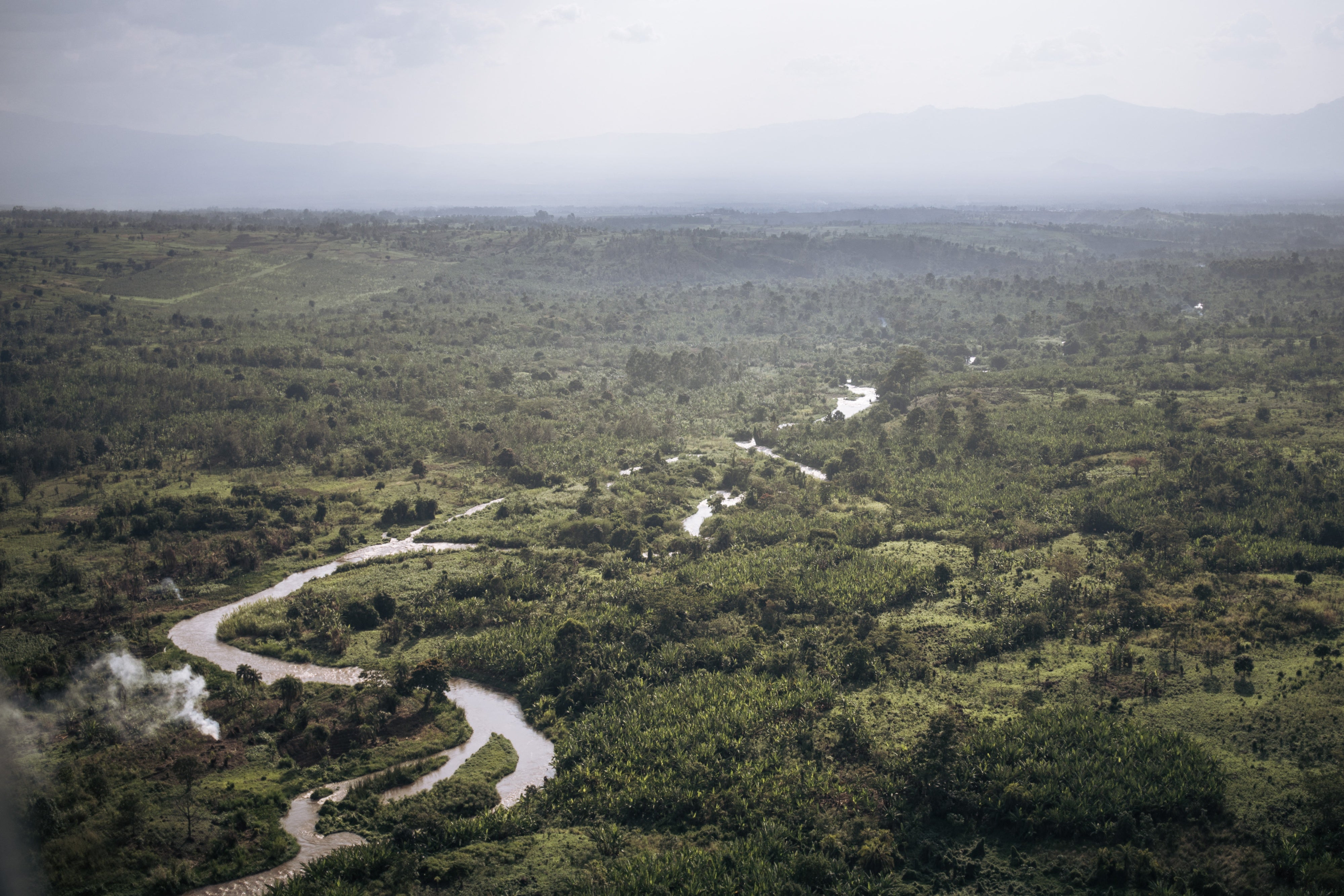 Aerial photo of the Rutshuru River in the DRC.