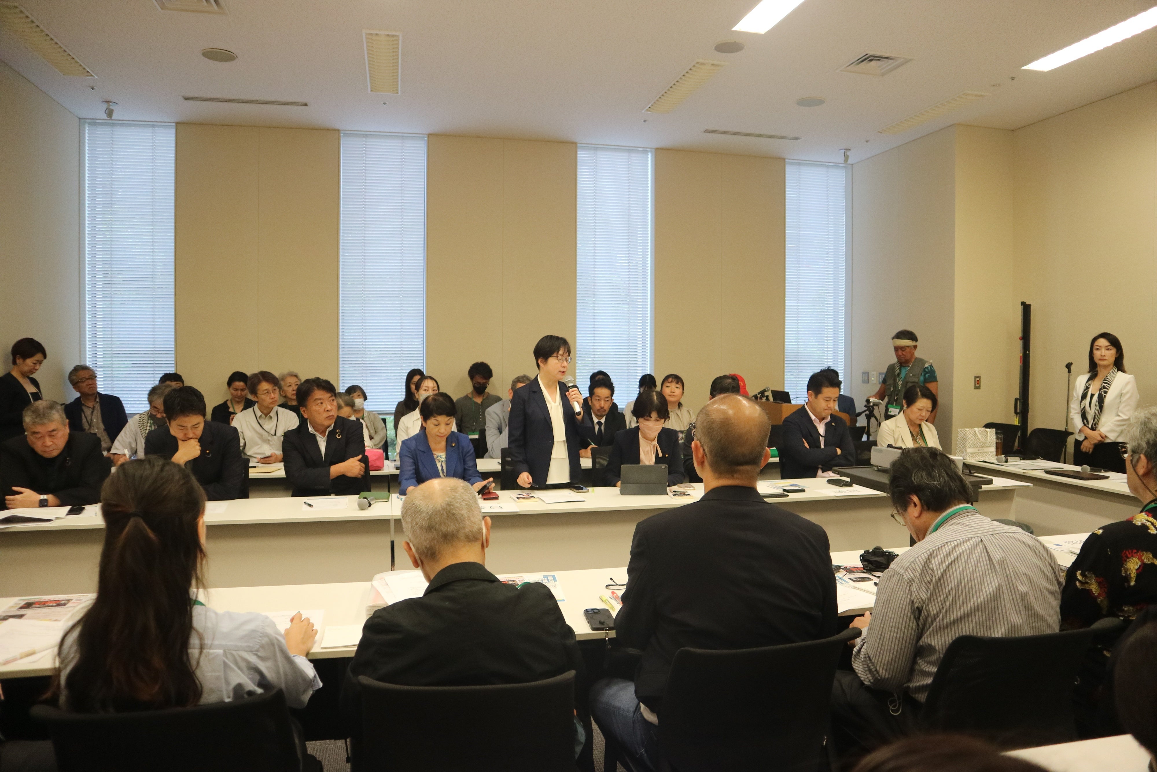 Japanese Diet member Yasue Funayama speaks at a nongovernmental organization event to advocate for Japan to step up its efforts to defend the International Criminal Court, Tokyo, October 9, 2025.