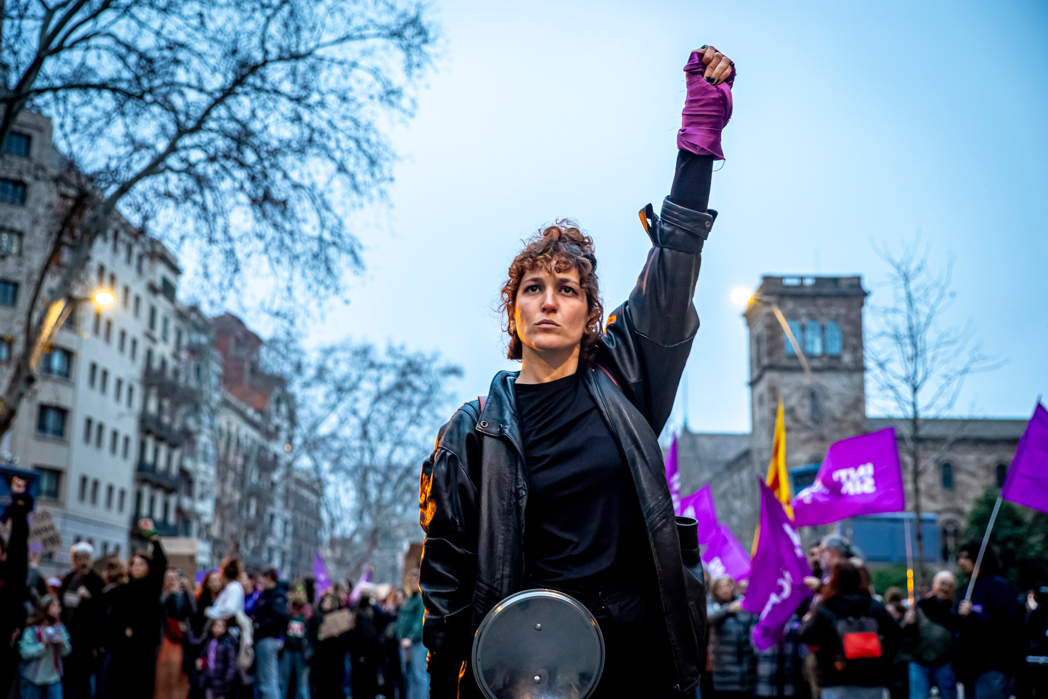 Thousands of people take to the streets of Barcelona, Spain, in a massive demonstration for International Women's Day, March 8, 2025.