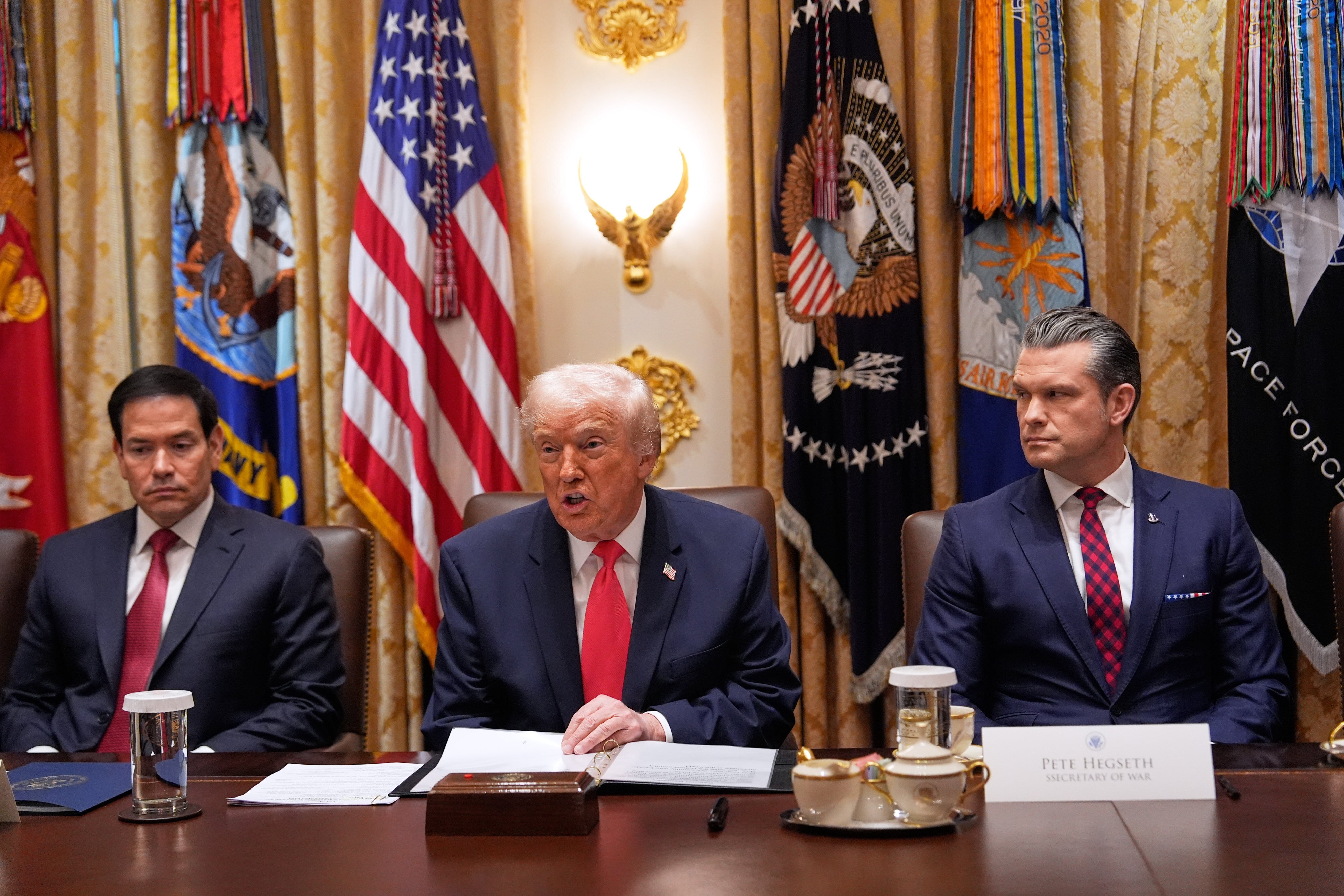 President Donald Trump speaks during a Cabinet meeting