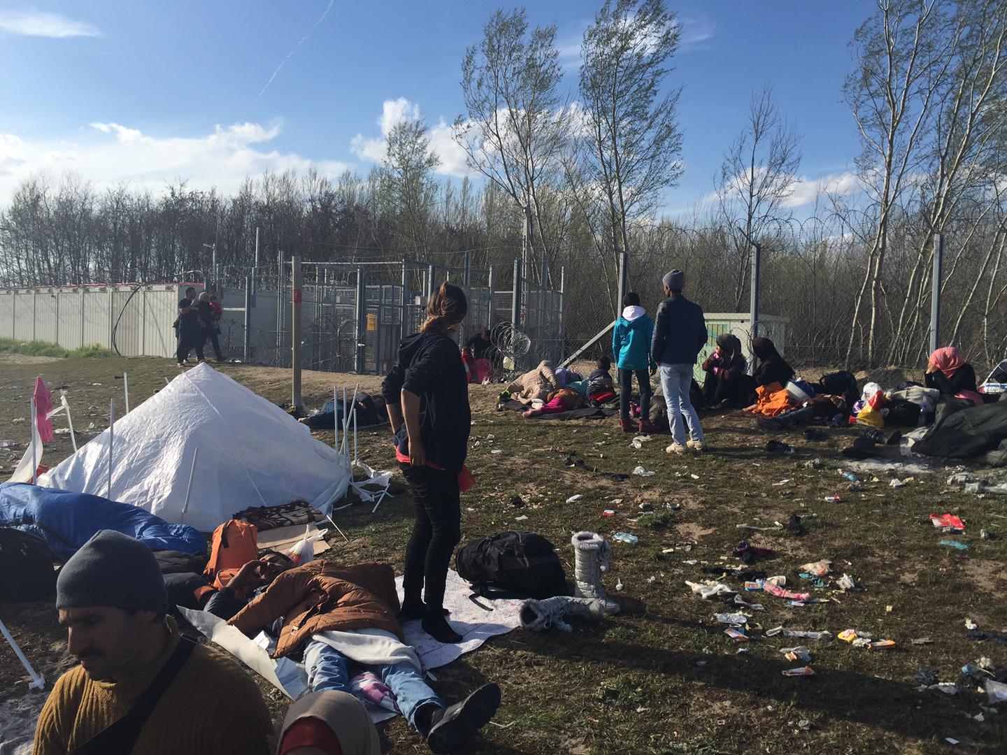 Asylum seekers in Roszke waiting for days and weeks to be admitted to the transit zone, Hungary, March 31, 2016.
