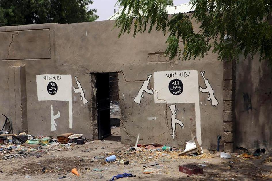 A wall painted by Boko Haram is pictured in Damasak, Nigeria on March 24, 2015. 