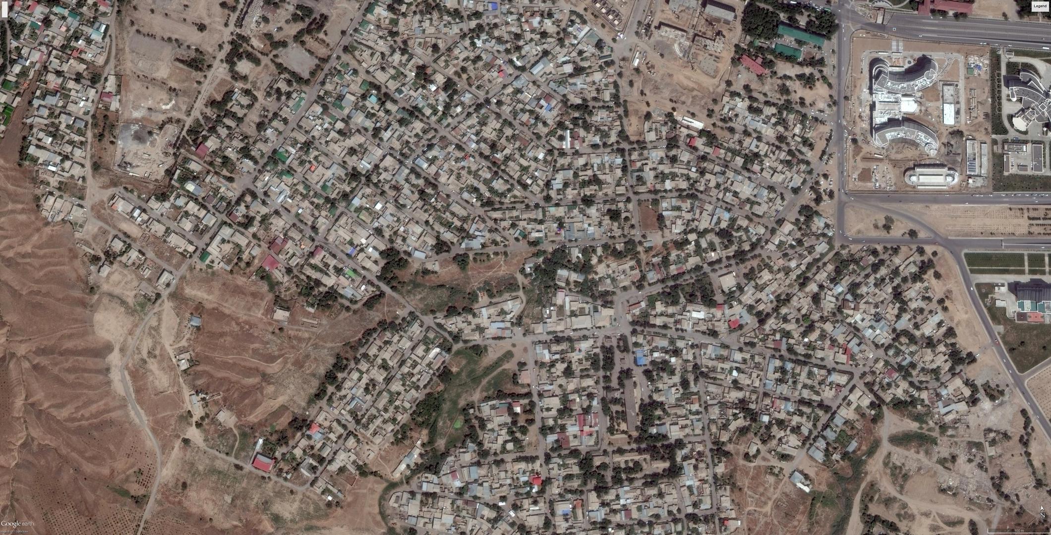 Satellite imagery showing before large scale demolitions occurred in Turkmenistan 