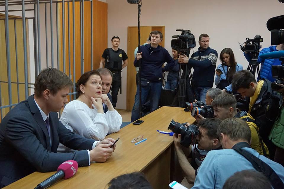 Natalia Sharina and her lawyers at Meshansky court, Moscow June 5, 2017.