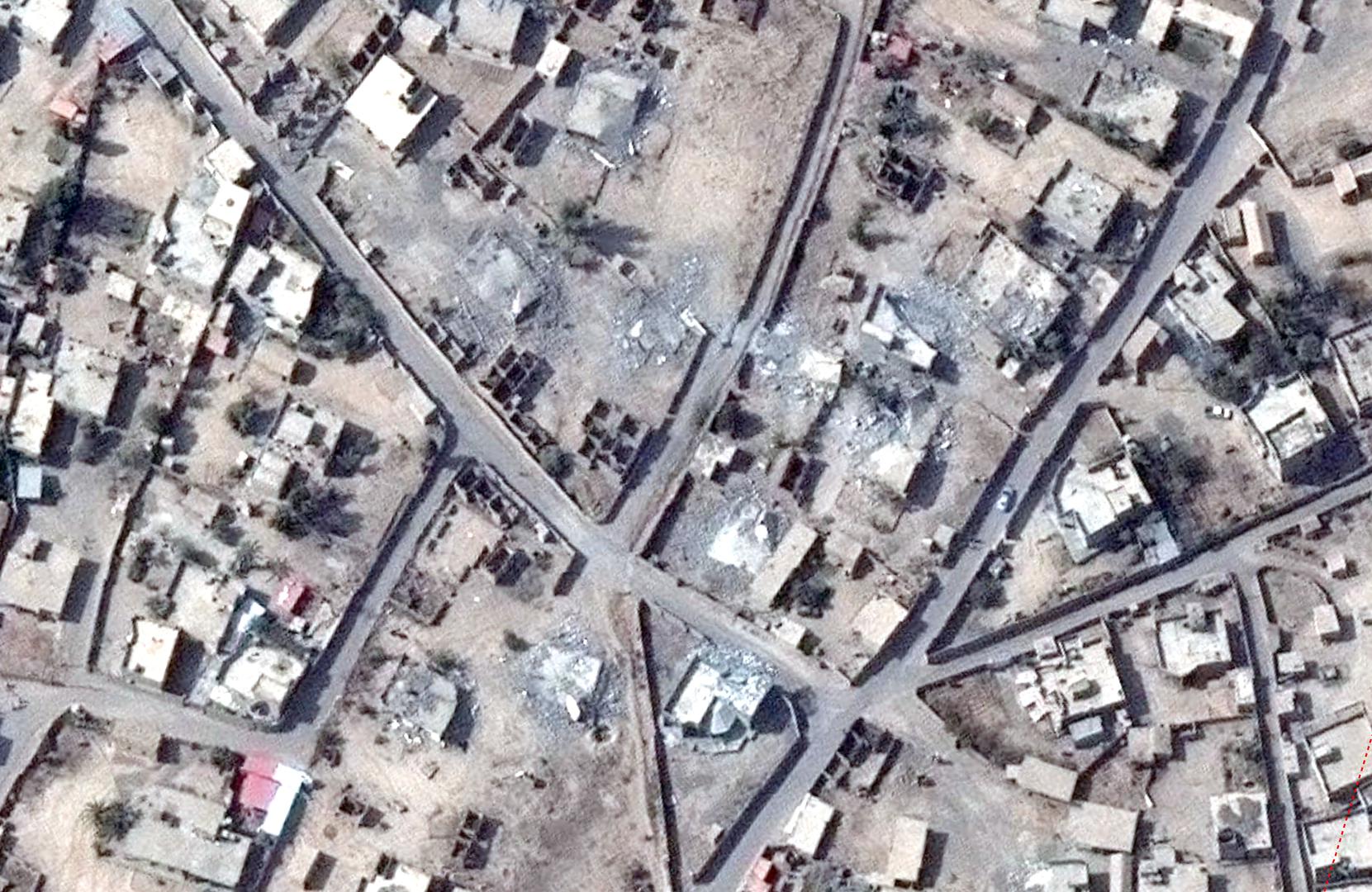 Satellite image recorded on September 23, 2016, before home demolitions in al-Aithah village, outside Tikrit, Iraq.