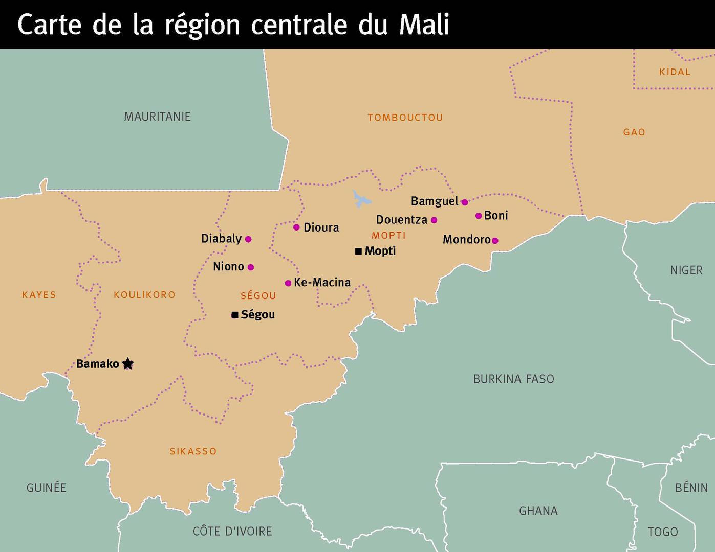 Carte de la région centrale du Mali