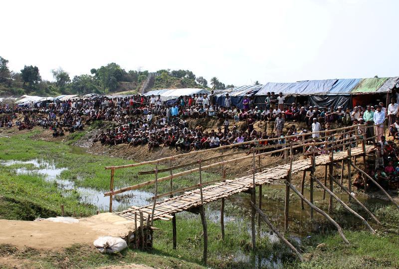 Refugees are seen at the Cox's Bazar refugee camp in Bangladesh, near Rakhine state, Myanmar, during a trip by United Nations envoys to the region April 29, 2018. Picture taken on April 29, 2018. 
