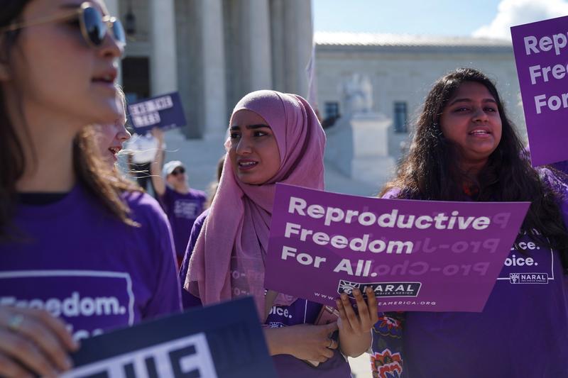 People rallied outside the U.S. Supreme Court while the National Institute of Family and Life Advocates v. Becerra case remained pending, in Washington, U.S., June 25, 2018.