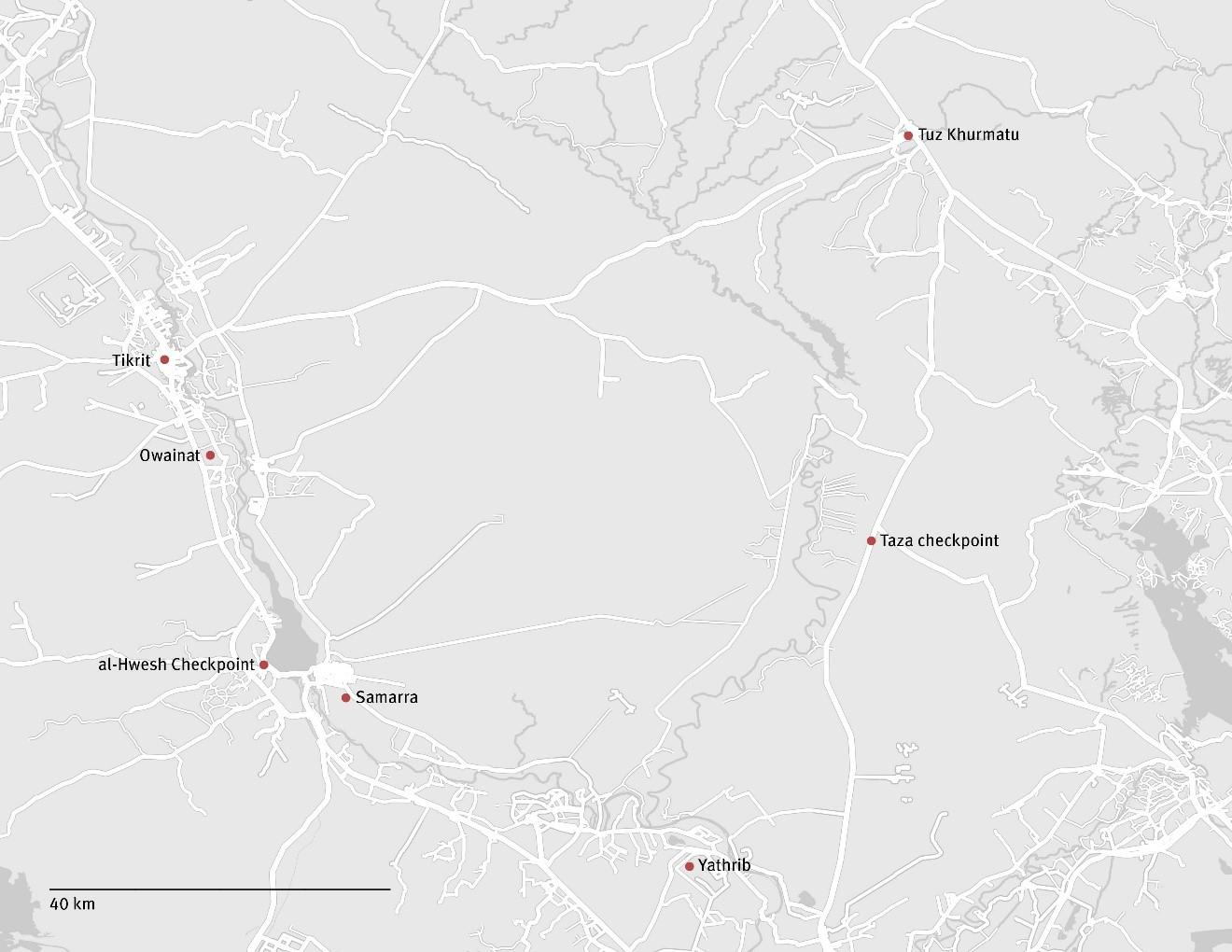 Map showing locations at which individuals were detained from and then disappeared.