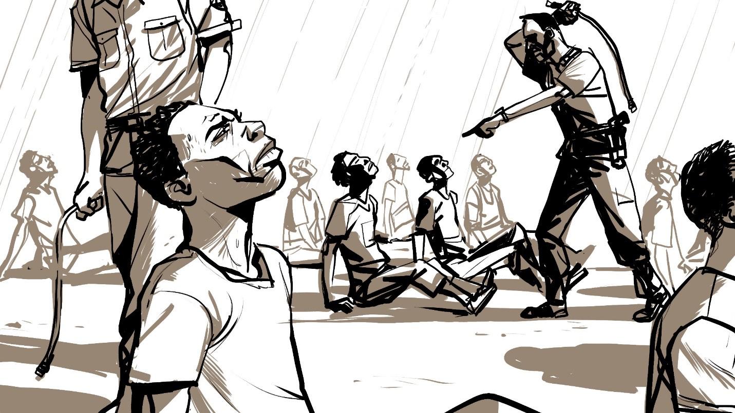 قال إليجاه إن الحراس أجبروا المعتقلين على الجلوس على الأرض والتحديق في الشمس.