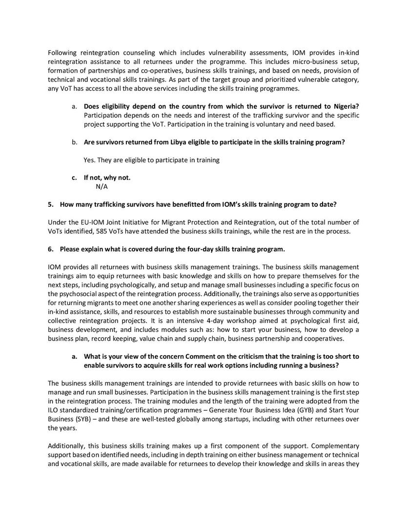 IOM Response Counter Trafficking Annex 3