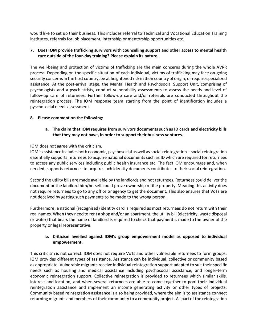 IOM Response Counter Trafficking Annex 4