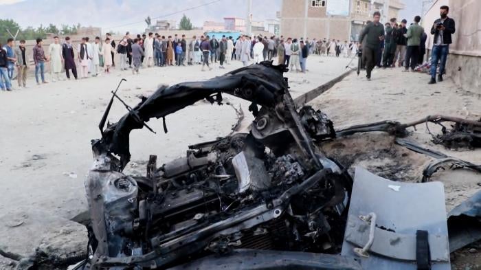 Car after being bombed in school attack