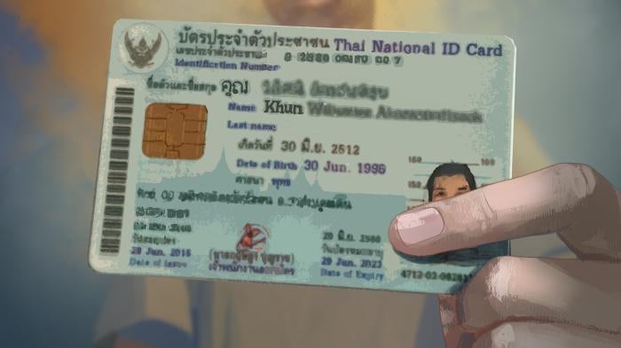 Illustration of a person holding up an ID card