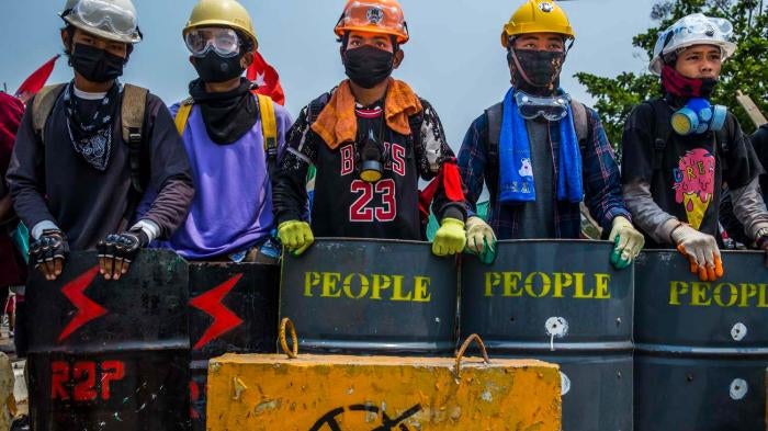 Protesters in Myanmar