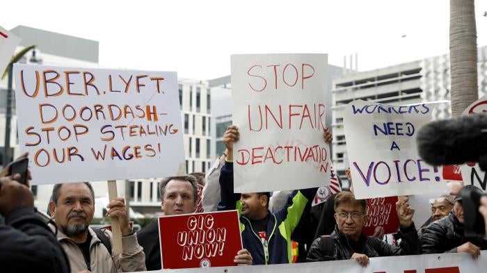 Members rally during a California Gig Workers Union demonstration