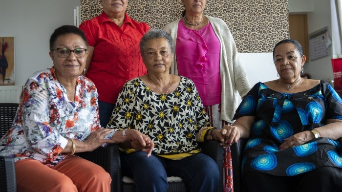 Clockwise from top left, Simone Ngalula, Monique Bitu Bingi, Lea Tavares Mujinga, Noelle Verbeeken and Marie-Jose Loshiborn, who were born in Congo when the country was under Belgian rule and were taken away from their mothers, successfully sued the Belgian state for crimes against humanity. 
