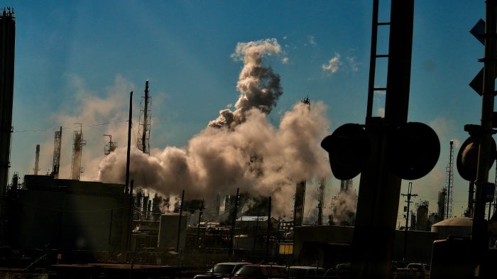 Smoke rises from a plant in Louisiana’s Cancer Alley, October 18, 2023.
