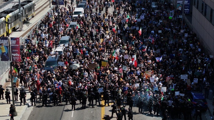 Thousands of protesters gather in Los Angeles, California