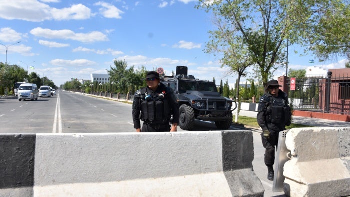 Security forces set up checkpoints after protests over proposed constitutional changes affecting status of autonomous region of Karakalpakstan's capital Nukus, Uzbekistan on July 06, 2022.