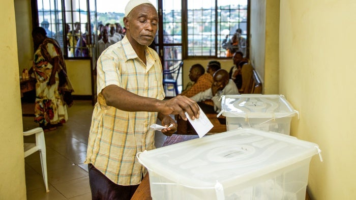 A man casts his vote