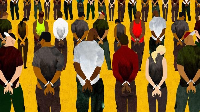 illustration of many people in hand cuffs