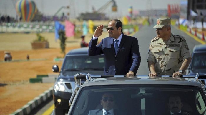 Egyptian President Abdelfattah Al-Sisi. During his presidency, Egypt has harassed, prosecuted, arrested and seized the assets of dozens of human rights groups and defenders.
