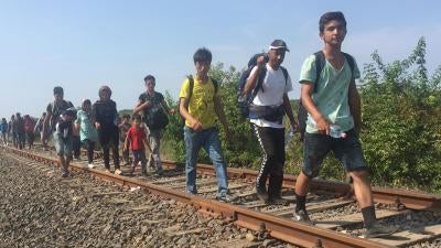 Asylum seekers, including many children