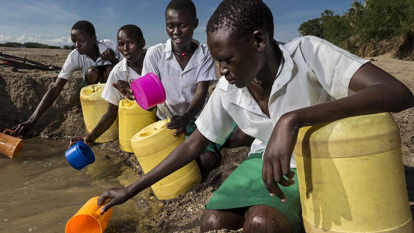 girls from the Kalokol Girls Primary School fetch water