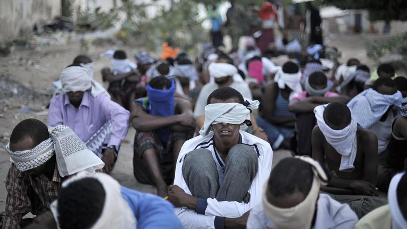Photo of Somali children blindfolded.