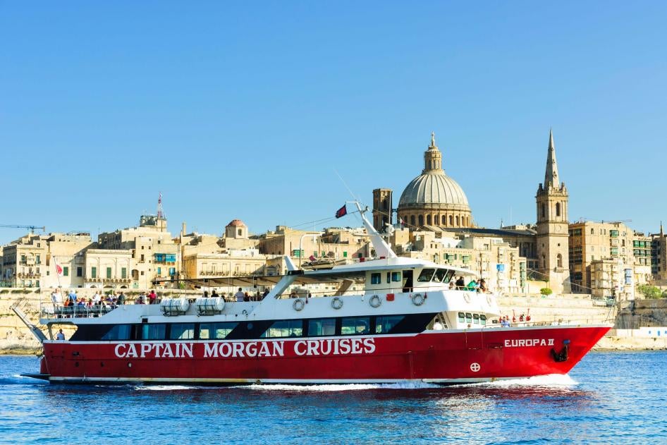 The Europa II, a tourist ferry sets sail from Marsamxett Harbour, Valletta, Malta.