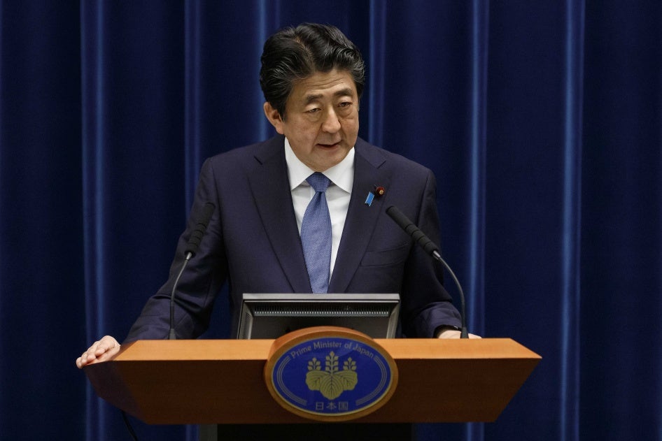  Prime Minister Shinzo Abe speaks during a press conference at the prime minister's official residence in Tokyo, Japan, June 18, 2020.