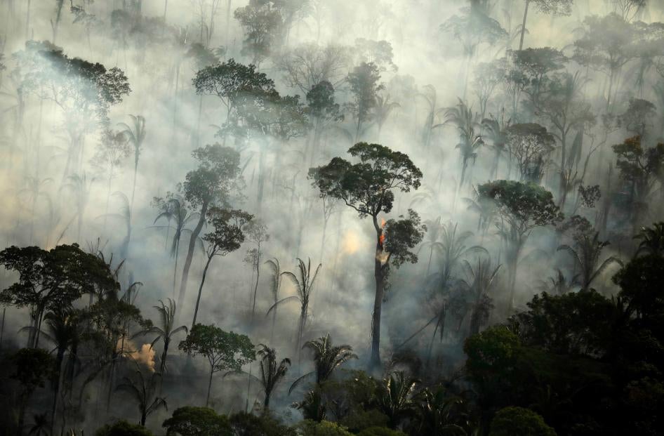Smoke billows during a fire in an area of the Amazon rainforest near Porto Velho, Rondonia State, Brazil.  