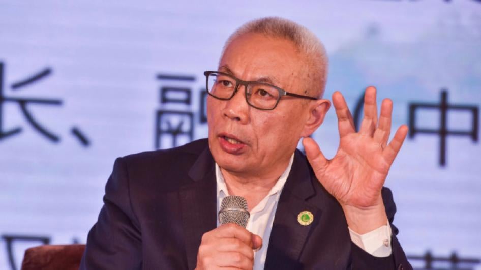 Ren Zhiqiang, former Chairman of Huayuan Property Co., Ltd., attends the founding ceremony of the Sichuan Project Center of the Alashan SEE Ecological Association in Chengdu city, southwest China's Sichuan province, 25 April 2018. 