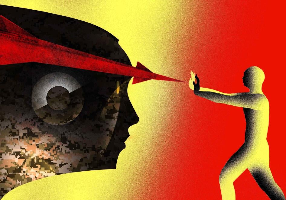 A silhouette of a man sticking his hands out as if to push back on an artistic depiction of a missile aimed at him.