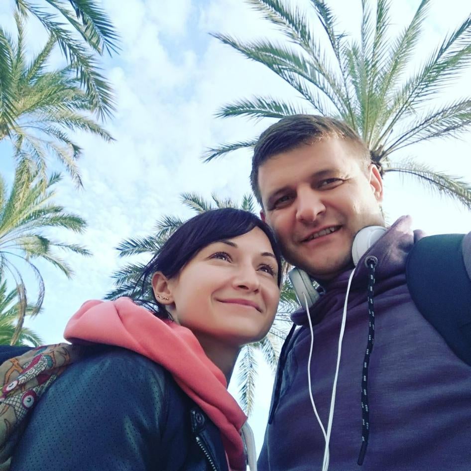 Yuliya Alsheuskaya with her husband Siarhei Alsheuski. 