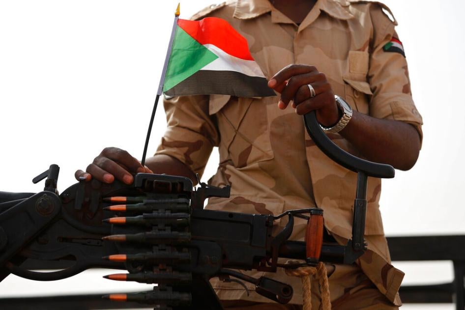 A Sudanese soldier from the Rapid Support Forces or RSF stands on his vehicle during a military-backed tribe's rally in the East Nile province, Sudan on June 22th, 2019.