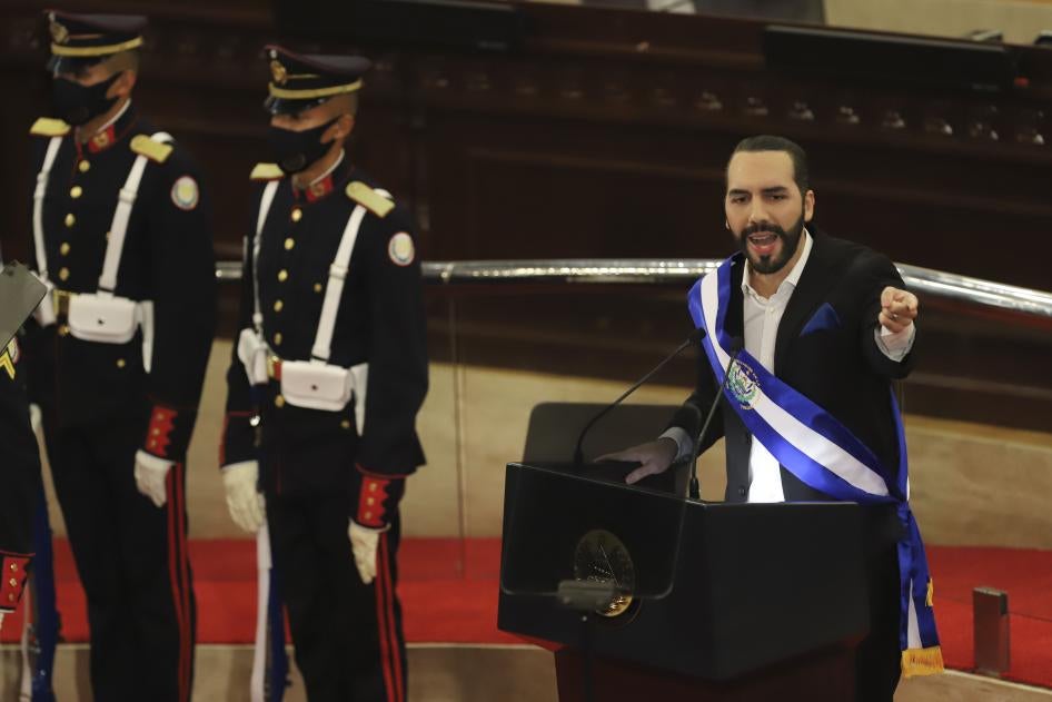 El Salvador's President Nayib Bukele delivers his annual address to the nation before Congress, in San Salvador, El Salvador, Tuesday, June 1.